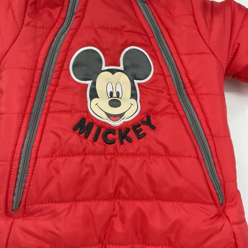 Disney Baby 3-6M Mickey Mouse Snowsuit Infant Red Puffer Sherpa Lined‎ Hooded